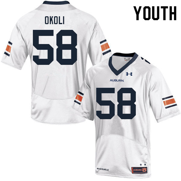 Auburn Tigers Youth Tobechi Okoli #58 White Under Armour Stitched College 2021 NCAA Authentic Football Jersey YSN6674NL